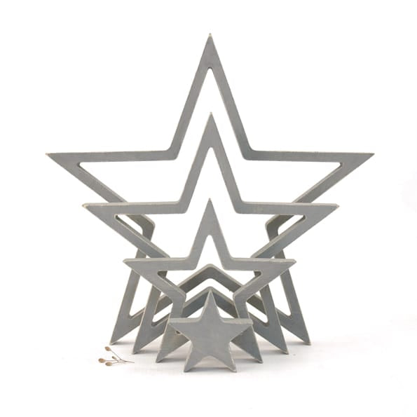 East of India Wooden Hanging Outline Star Set | Grey Hanging Decoration East of India Wooden Hanging Outline Star Set - Grey