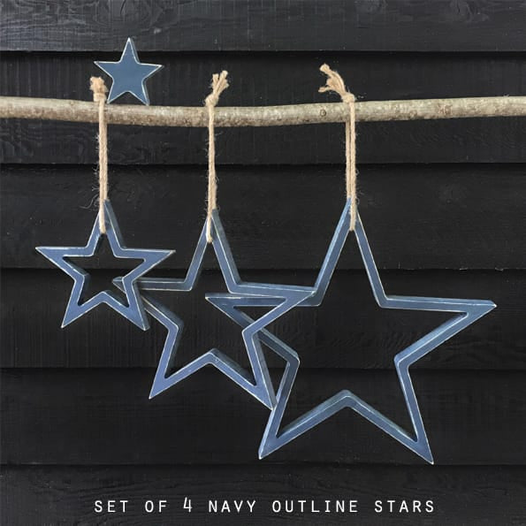 East of India Wooden Hanging Outline Star Set | Navy Hanging Decoration East of India Wooden Hanging Outline Star Set - Navy
