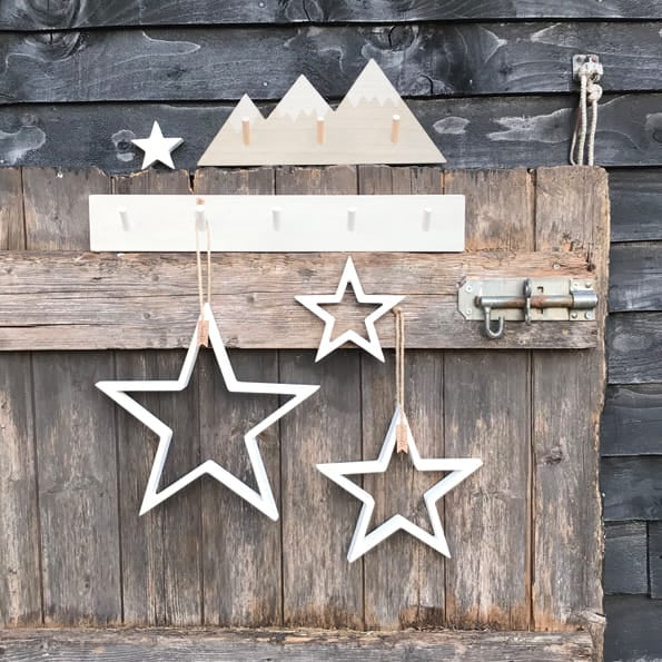 East of India Wooden Hanging Outline Star Set | White Hanging Decoration East of India Wooden Hanging Outline Star Set - White