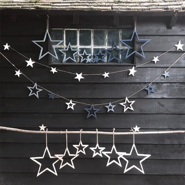 East of India Wooden Hanging Outline Star Set | White Hanging Decoration East of India Wooden Hanging Outline Star Set - White