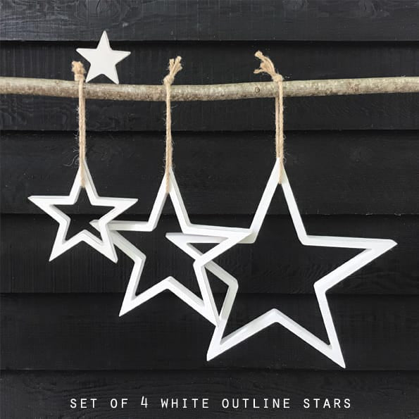 East of India Wooden Hanging Outline Star Set | White Hanging Decoration East of India Wooden Hanging Outline Star Set - White