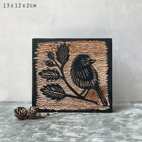 East of India Wooden Picture Block, Robin &amp; Rosehip gift East of India Wooden Picture Block - Robin &amp; Rosehip