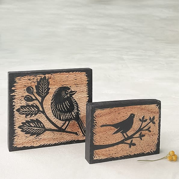 East of India Wooden Picture Block, Robin &amp; Rosehip gift East of India Wooden Picture Block - Robin &amp; Rosehip