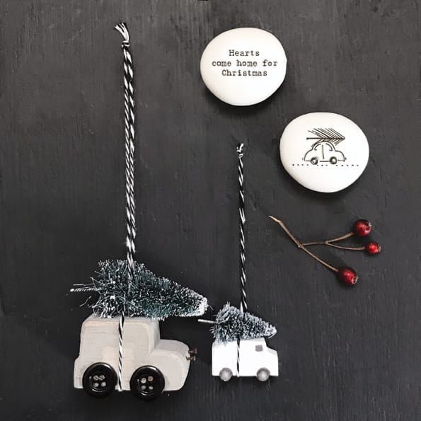 East of India Wooden Van with Tree Hanging Decoration | Small Hanging Decoration East of India Wooden Van with Tree on Roof Hanging Decoration - Small