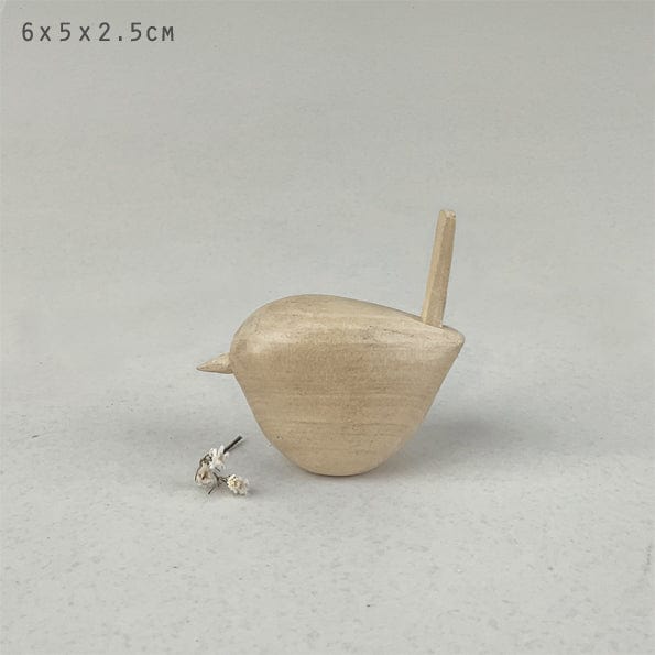 East of India Wren Ornament - White Wood Hanging Decoration East of India Wren Ornament - White Wood