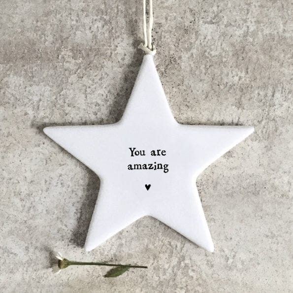 Hanging Decoration East Of India You Are Amazing Porcelain Star