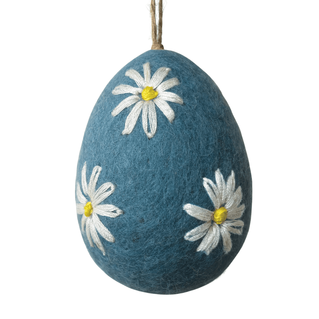 Easter Embroidered Daisy Egg - Blue easter decorations Easter Embroidered Daisy Egg - Blue