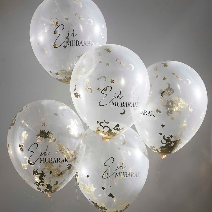 Balloons Eid Mubarak Moon & Star Confetti Eid Balloon Bundle x 5