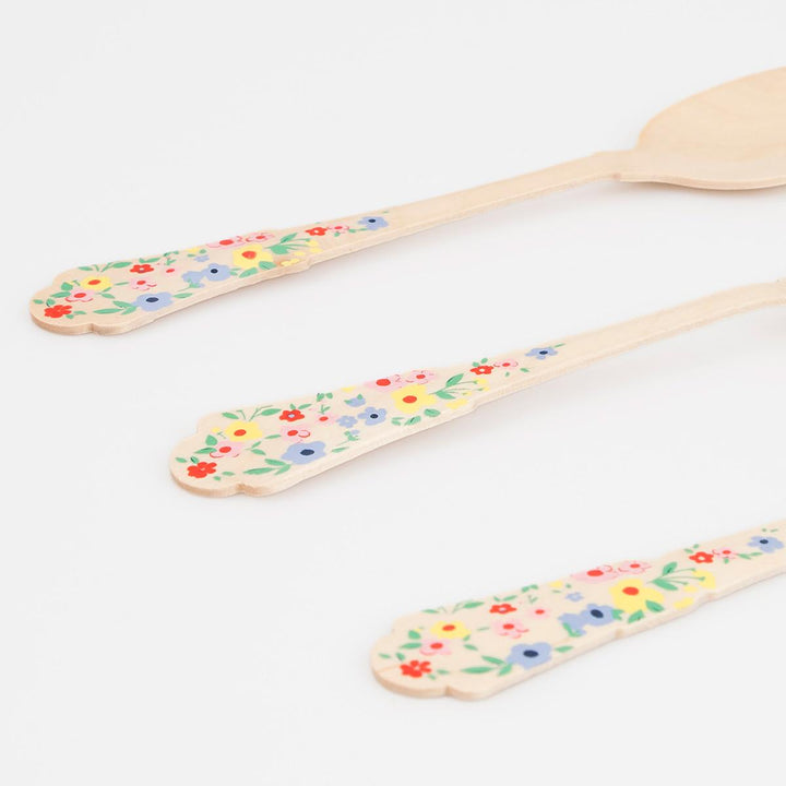 Elegant Floral Wooden Party Cutlery Set x 24 | Meri Meri Party Cutlery Elegant Floral Wooden Party Cutlery Set x 24