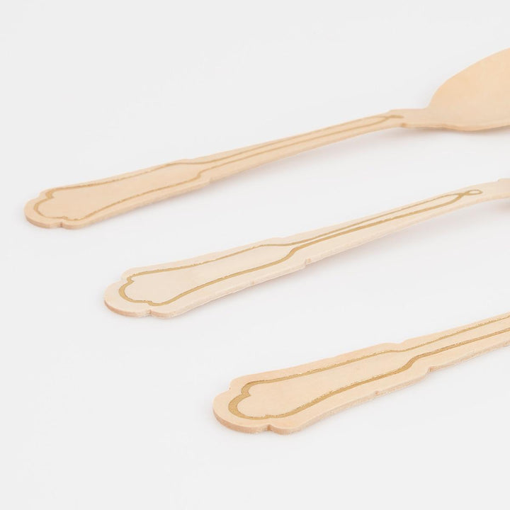 Elegant Gold Foil Wooden Party Cutlery Set x 24 | Meri Meri Party Cutlery Elegant Gold Foil Wooden Party Cutlery Set x 24