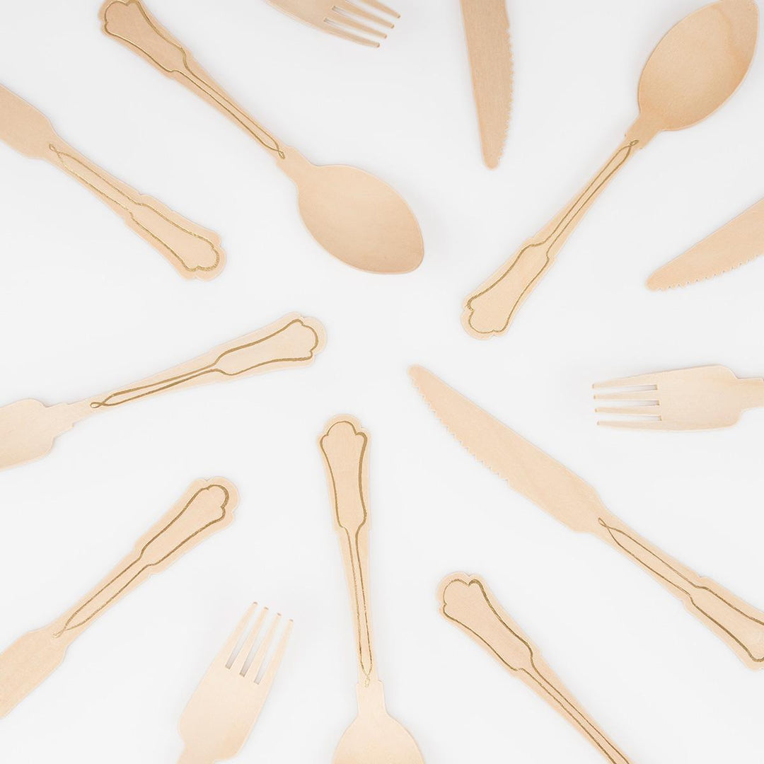 Elegant Gold Foil Wooden Party Cutlery Set x 24 | Meri Meri Party Cutlery Elegant Gold Foil Wooden Party Cutlery Set x 24