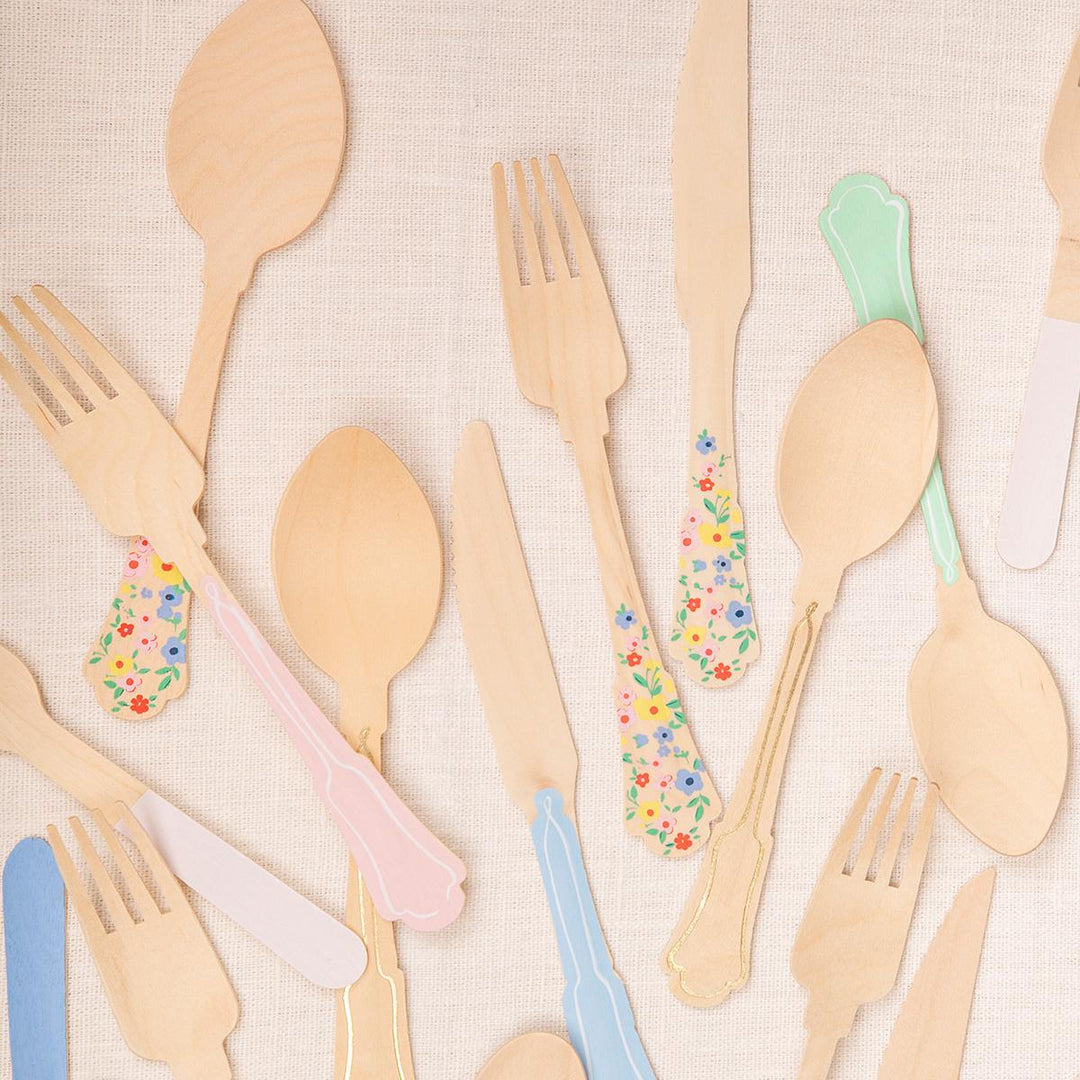 Elegant Gold Foil Wooden Party Cutlery Set x 24 | Meri Meri Party Cutlery Elegant Gold Foil Wooden Party Cutlery Set x 24