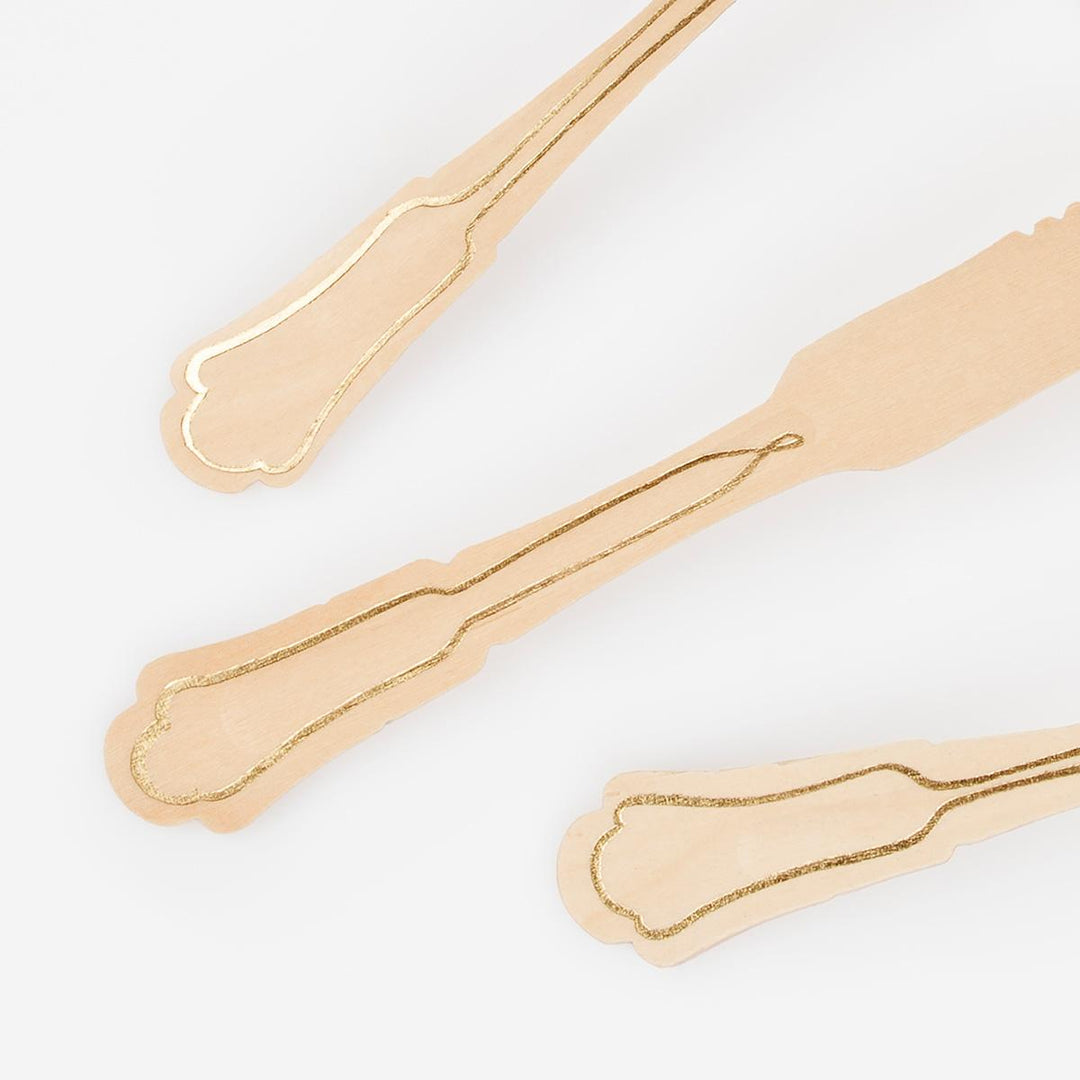 Elegant Gold Foil Wooden Party Cutlery Set x 24 | Meri Meri Party Cutlery Elegant Gold Foil Wooden Party Cutlery Set x 24