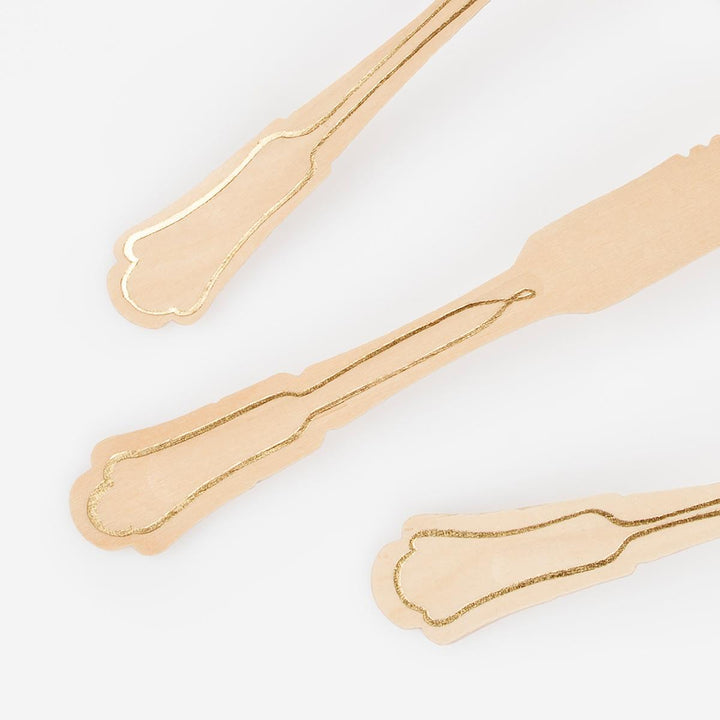 Elegant Gold Foil Wooden Party Cutlery Set x 24 | Meri Meri Party Cutlery Elegant Gold Foil Wooden Party Cutlery Set x 24