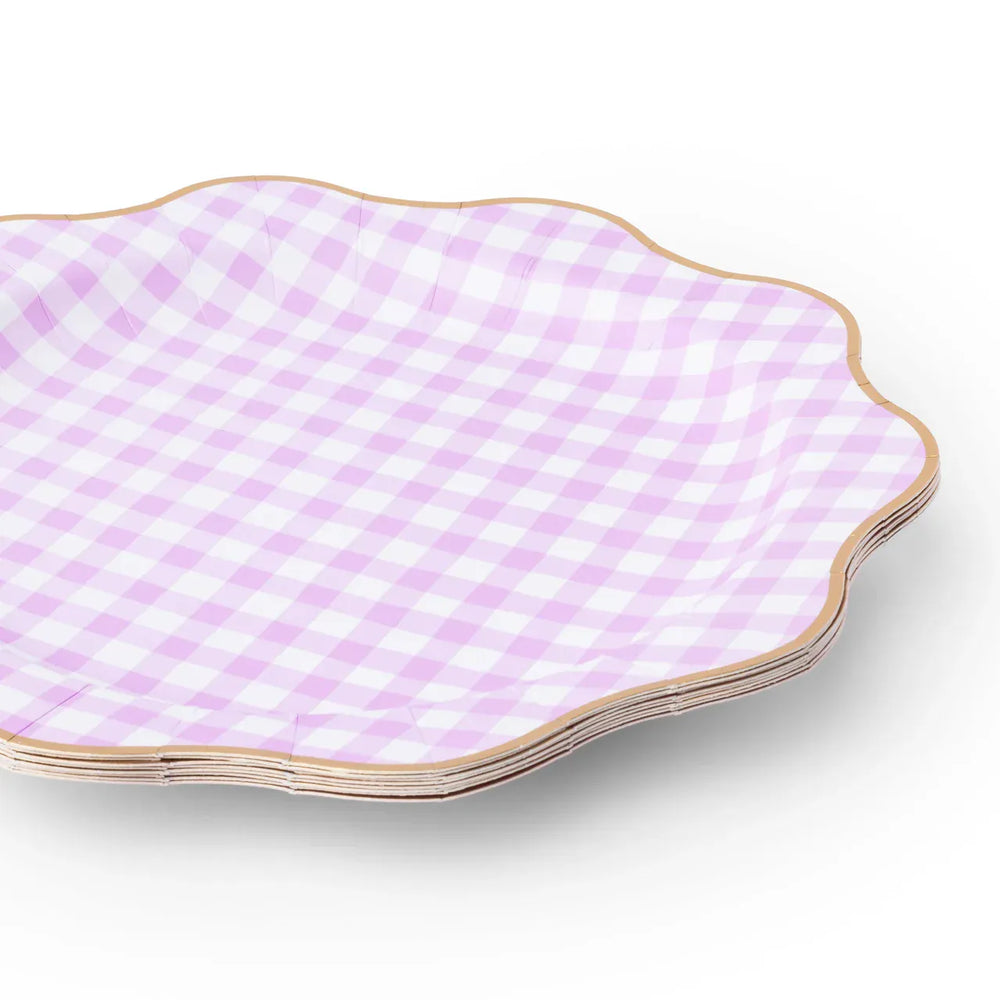 Elegant Lilac Gingham Large Party Plates x 8 Disposable Plates Elegant Lilac Gingham Large Party Plates x 8