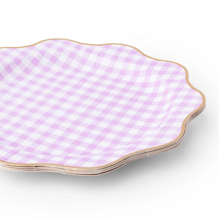 Elegant Lilac Gingham Large Party Plates x 8 Disposable Plates Elegant Lilac Gingham Large Party Plates x 8