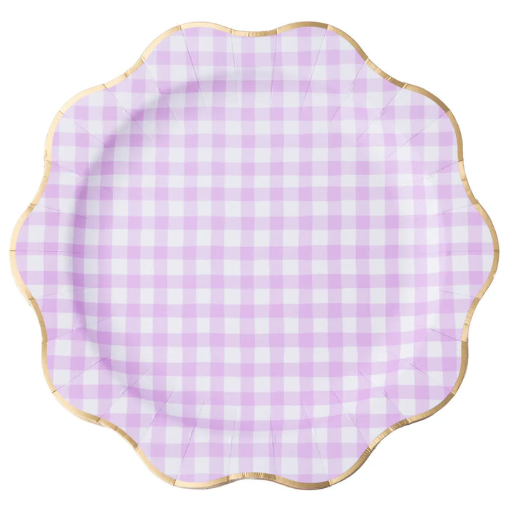 Elegant Lilac Gingham Large Party Plates x 8 Disposable Plates Elegant Lilac Gingham Large Party Plates x 8