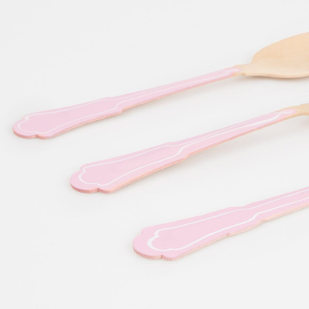 Elegant Pink Wooden Party Cutlery Set x 24 | Meri Meri Party Cutlery Elegant Pink Wooden Party Cutlery Set x 24