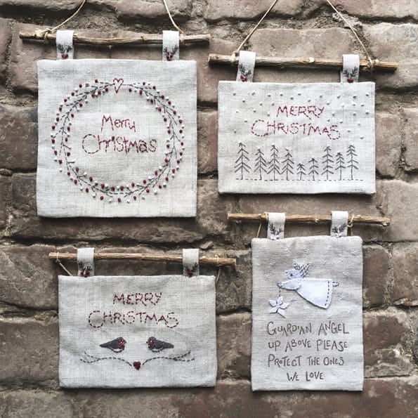 Embroidered Linen Christmas Robins Picture | East of India Christmas Decoration East of India Embroidered Christmas Picture - Robins