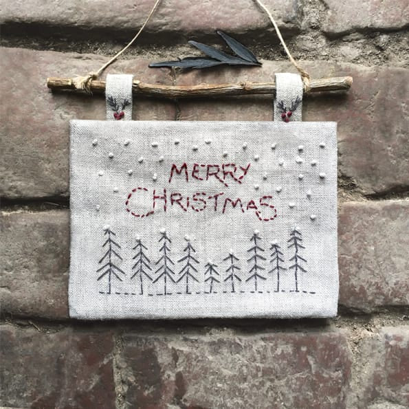 Embroidered Linen Christmas Trees Picture | East of India Christmas Decoration East of India Embroidered Christmas Picture - Trees