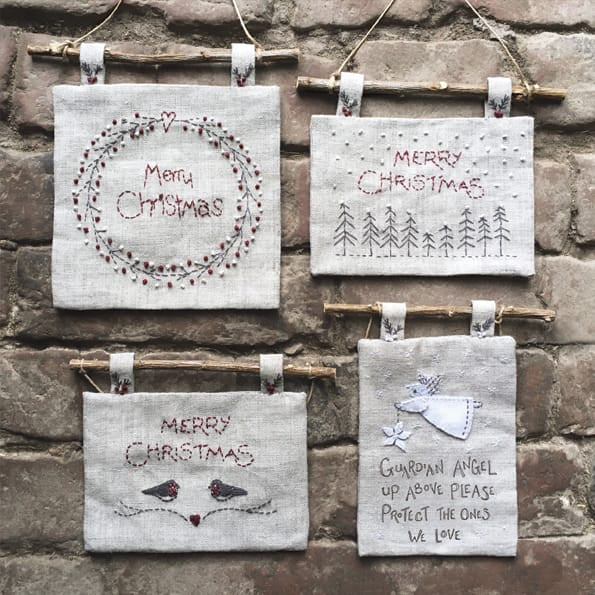 Embroidered Linen Christmas Wreath Picture | East of India Christmas Decoration East of India Embroidered Christmas Picture - Wreath