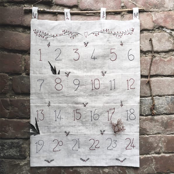 Embroidered Linen Pocket Advent Calendar by East of India Christmas Decoration East of India Embroidered Linen Pocket Advent Calendar