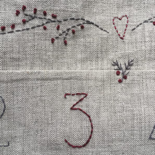 Embroidered Linen Pocket Advent Calendar by East of India Christmas Decoration East of India Embroidered Linen Pocket Advent Calendar