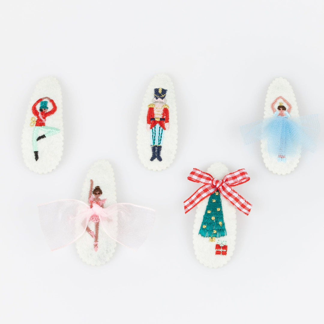 Embroidered Nutcracker Christmas Hair Clips x 5 | Meri Meri Nutcracker Party Accessories Embroidered Nutcracker Christmas Hair Clips x 5