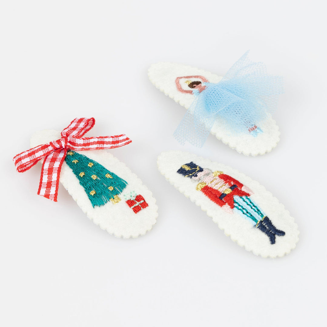 Embroidered Nutcracker Christmas Hair Clips x 5 | Meri Meri Nutcracker Party Accessories Embroidered Nutcracker Christmas Hair Clips x 5