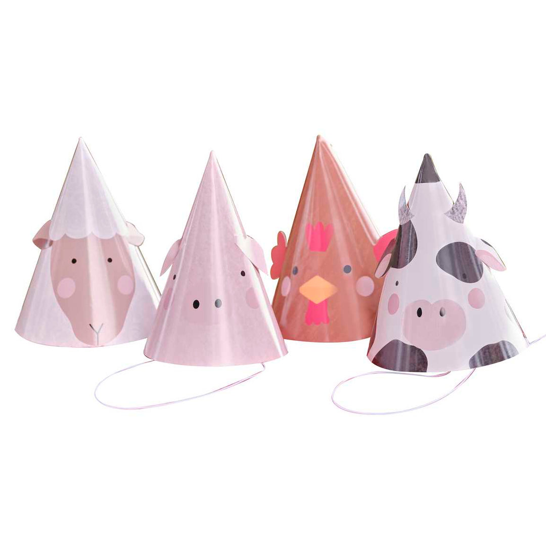 Disposable Plates Farm Animal Party Hats x 8