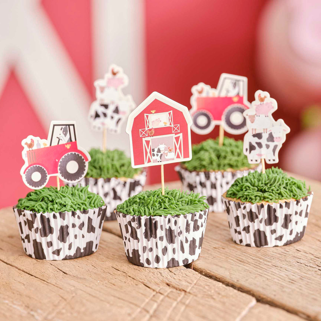 party cups Farm Birthday Cake Cupcake Toppers (Pack of 12)