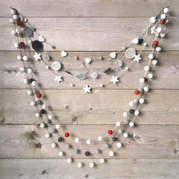 Felt Pompom Garland in Natural Wool Colours by East of India Garland East of India Felt Pompom Garland - Natural Wool Colours