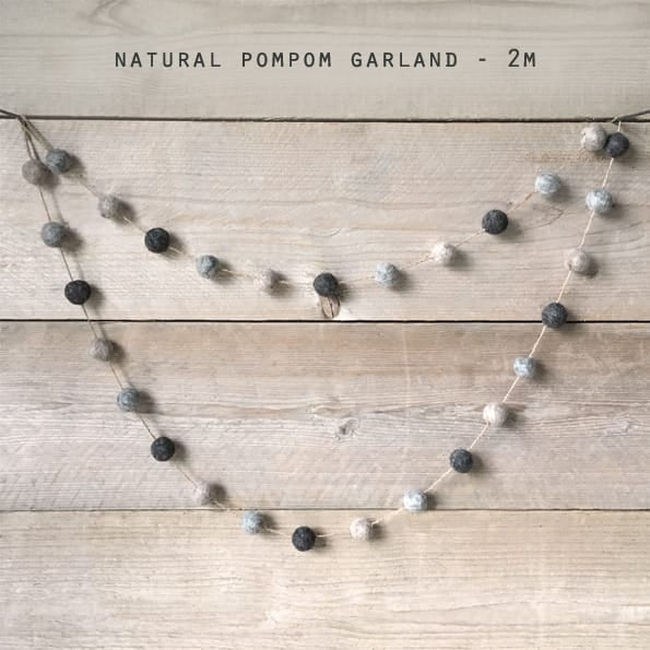 Felt Pompom Garland in Natural Wool Colours by East of India Garland East of India Felt Pompom Garland - Natural Wool Colours