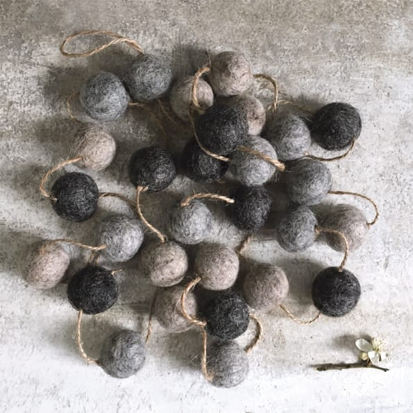 Felt Pompom Garland in Natural Wool Colours by East of India Garland East of India Felt Pompom Garland - Natural Wool Colours
