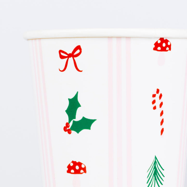 Festive Icon Stripes Christmas Party Cups x 8 | Meri Meri Christmas Table party cups Festive Icon Stripes Christmas Party Cups x 8