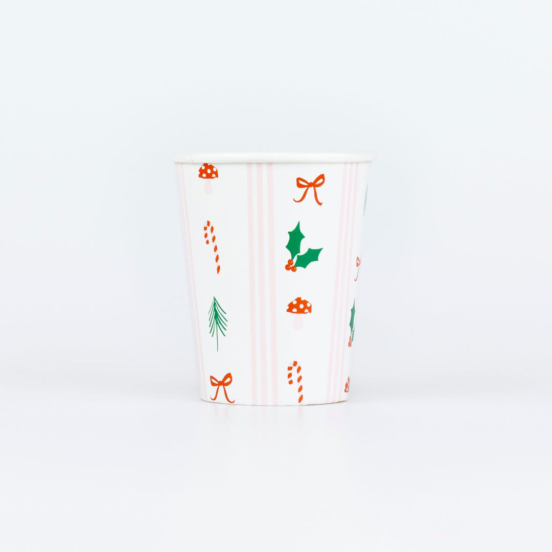 Festive Icon Stripes Christmas Party Cups x 8 | Meri Meri Christmas Table party cups Festive Icon Stripes Christmas Party Cups x 8
