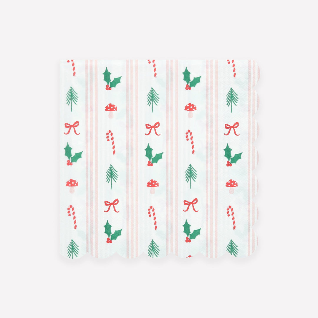 Festive Icon Stripes Large Christmas Party Napkins x 16 | Meri Meri Christmas Table party napkins Festive Icon Stripes Large Christmas Party Napkins x 16