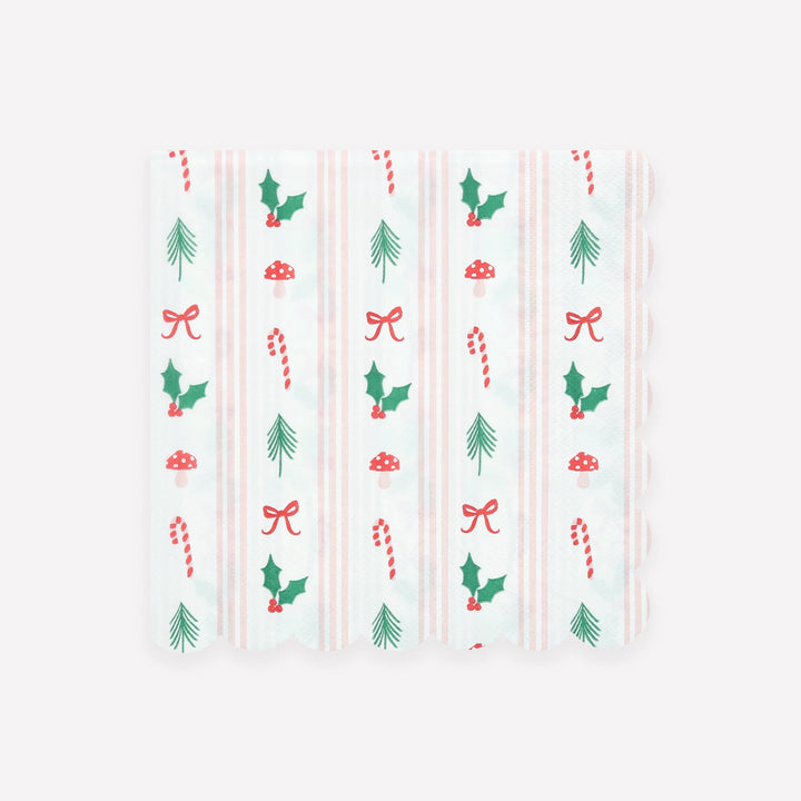 Festive Icon Stripes Large Christmas Party Napkins x 16 | Meri Meri Christmas Table party napkins Festive Icon Stripes Large Christmas Party Napkins x 16