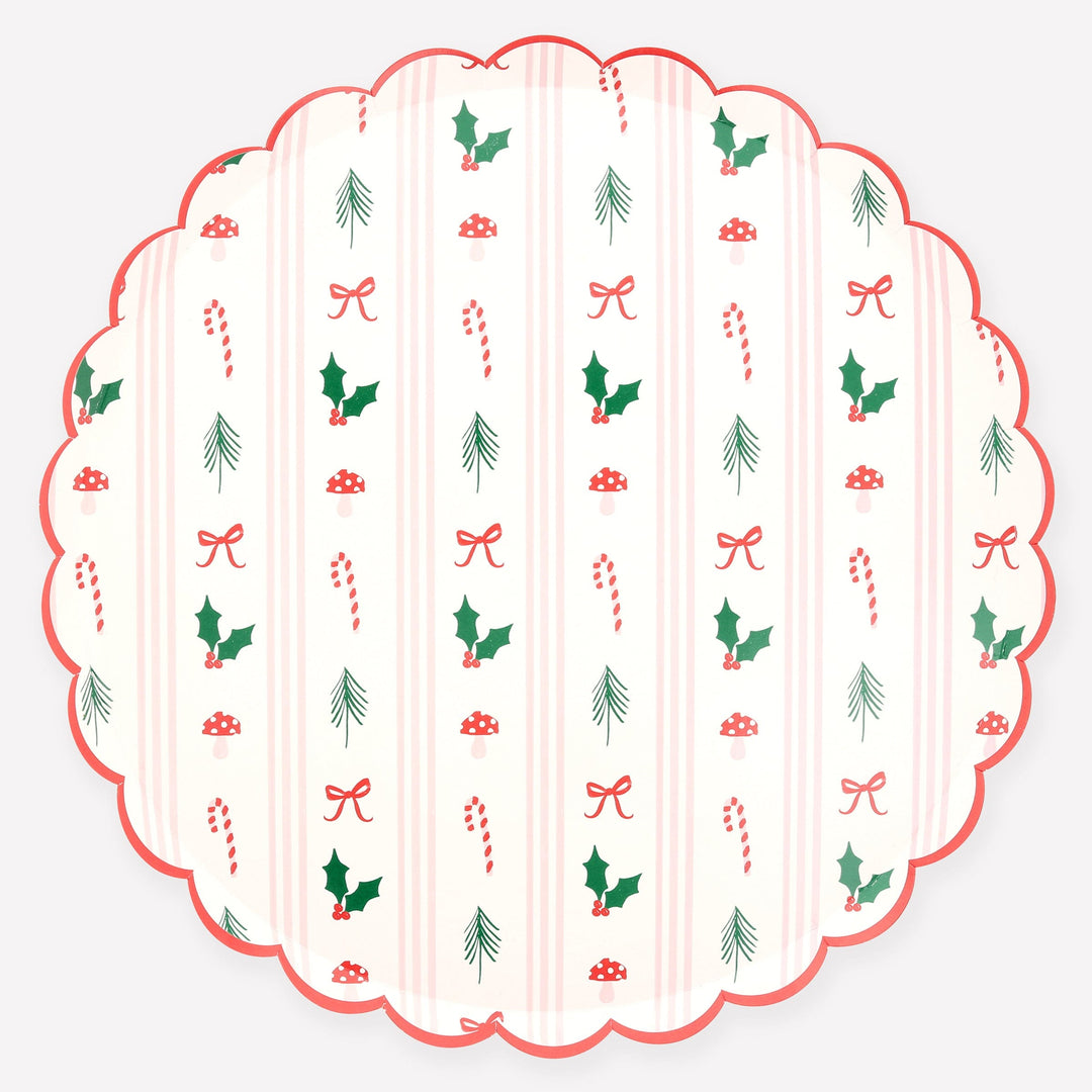 Festive Icon Stripes Large Christmas Party Plates x 8 | Meri Meri Christmas Table party plates Festive Icon Stripes Large Christmas Party Plates x 8