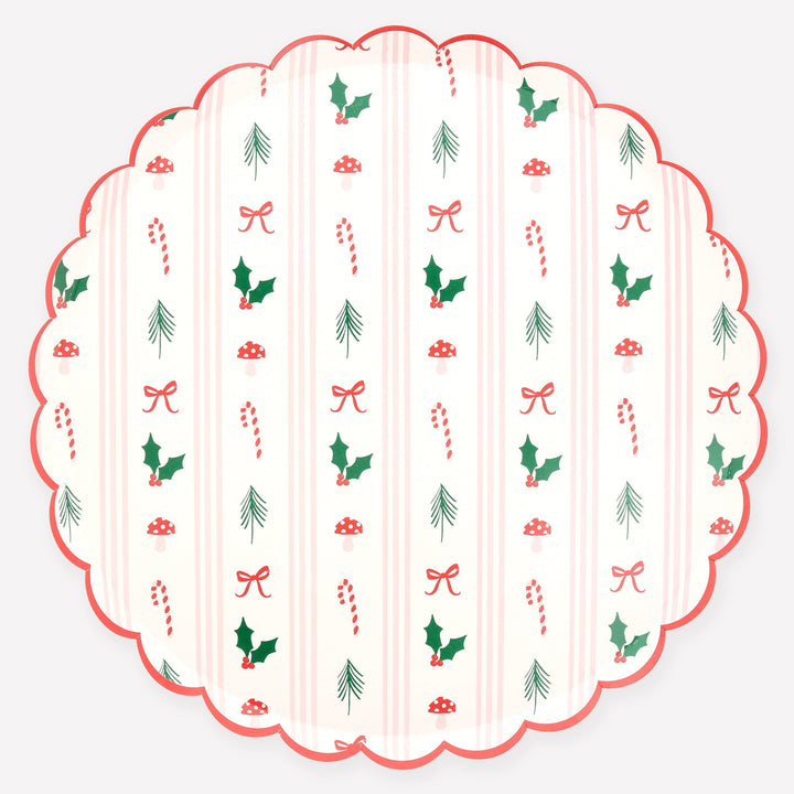 Festive Icon Stripes Large Christmas Party Plates x 8 | Meri Meri Christmas Table party plates Festive Icon Stripes Large Christmas Party Plates x 8