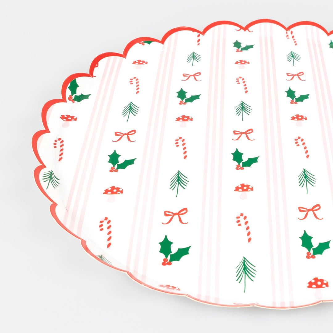 Festive Icon Stripes Large Christmas Party Plates x 8 | Meri Meri Christmas Table party plates Festive Icon Stripes Large Christmas Party Plates x 8