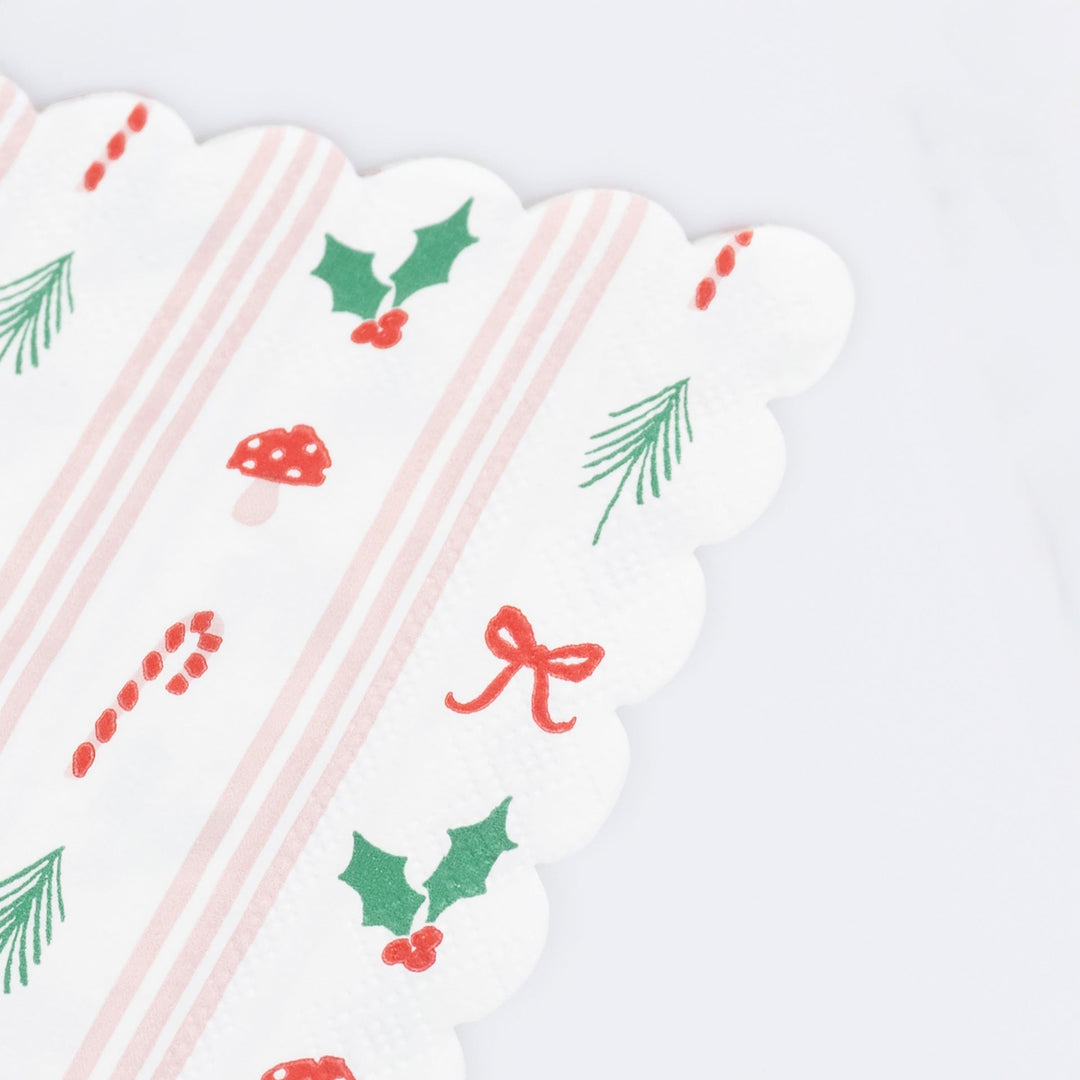 Festive Icon Stripes Small Christmas Party Napkins x 16 | Meri Meri Christmas Table party napkins Festive Icon Stripes Small Christmas Party Napkins x 16