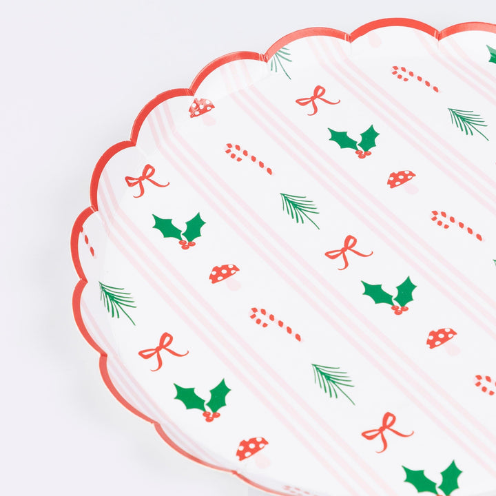 Festive Icon Stripes Small Christmas Party Plates x 8 | Meri Meri Christmas Table party plates Festive Icon Stripes Small Christmas Party Plates x 8