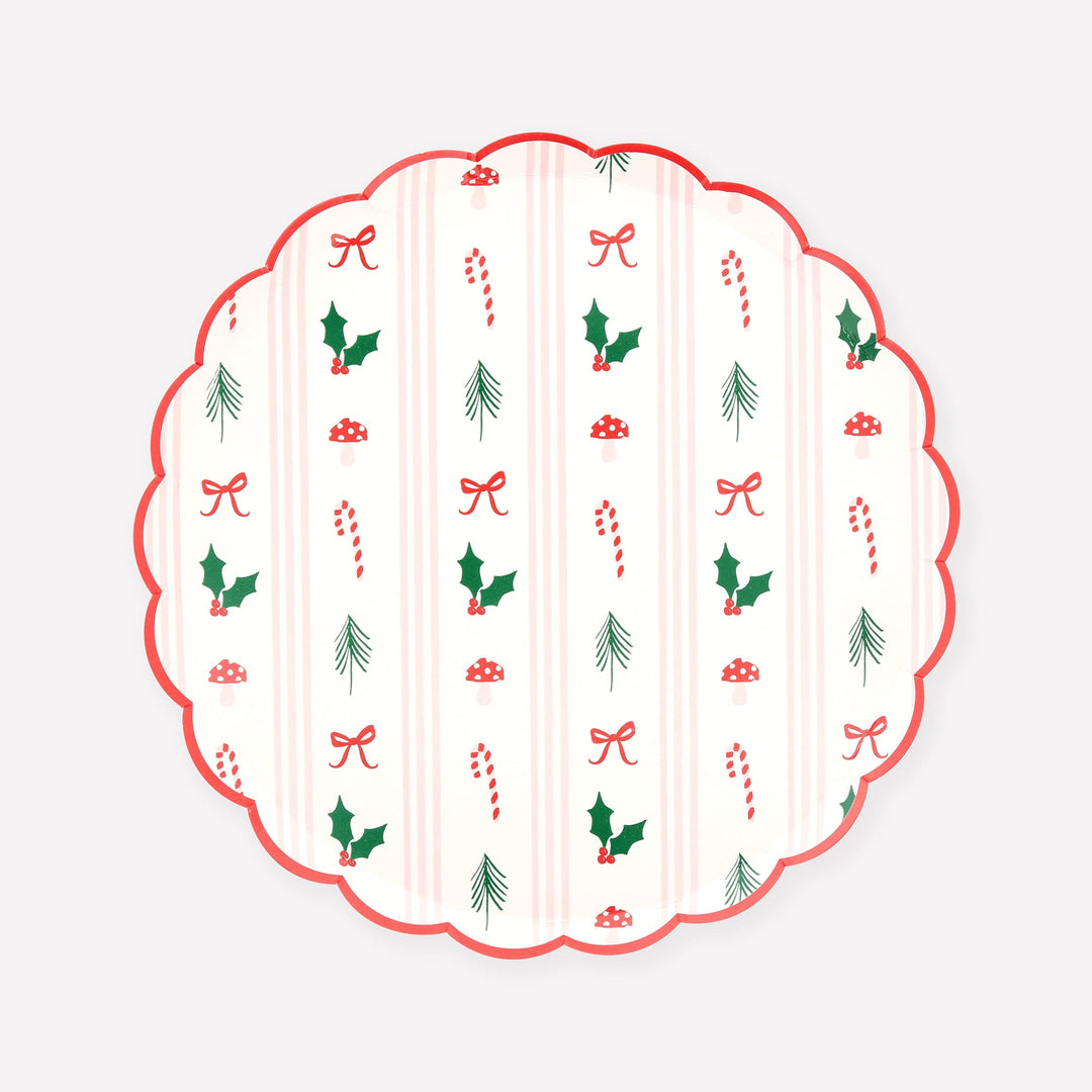 Festive Icon Stripes Small Christmas Party Plates x 8 | Meri Meri Christmas Table party plates Festive Icon Stripes Small Christmas Party Plates x 8