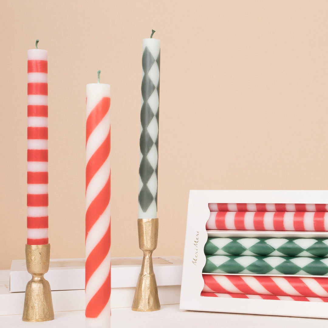 Festive Pattern Christmas Table Candles x 6 | Meri Meri Christmas Candles Candle Festive Pattern Christmas Table Candles x 6