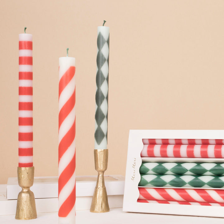 Festive Pattern Christmas Table Candles x 6 | Meri Meri Christmas Candles Candle Festive Pattern Christmas Table Candles x 6