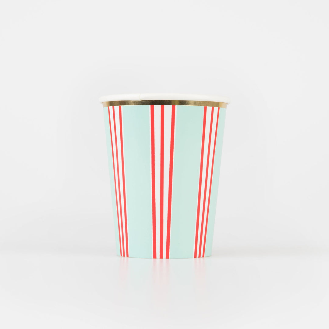 Festive Stripe Christmas Party Cups x 8 | Meri Meri Christmas Table party cups Festive Stripe Christmas Party Cups x 8