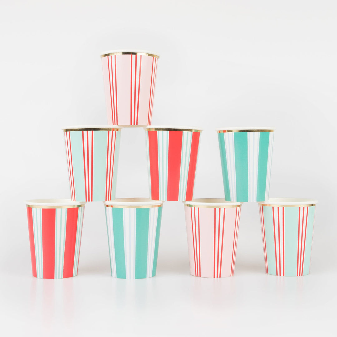 Festive Stripe Christmas Party Cups x 8 | Meri Meri Christmas Table party cups Festive Stripe Christmas Party Cups x 8