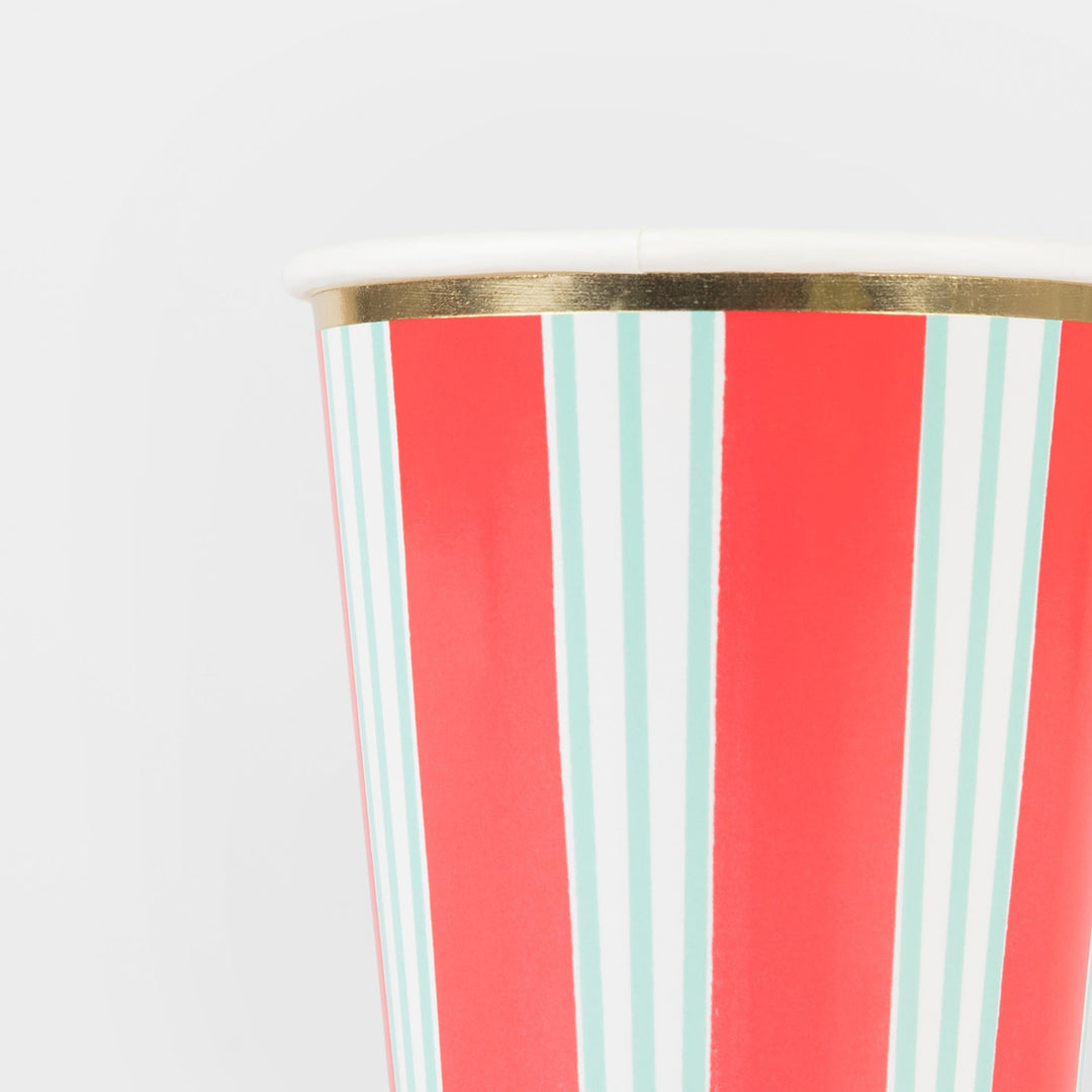 Festive Stripe Christmas Party Cups x 8 | Meri Meri Christmas Table party cups Festive Stripe Christmas Party Cups x 8