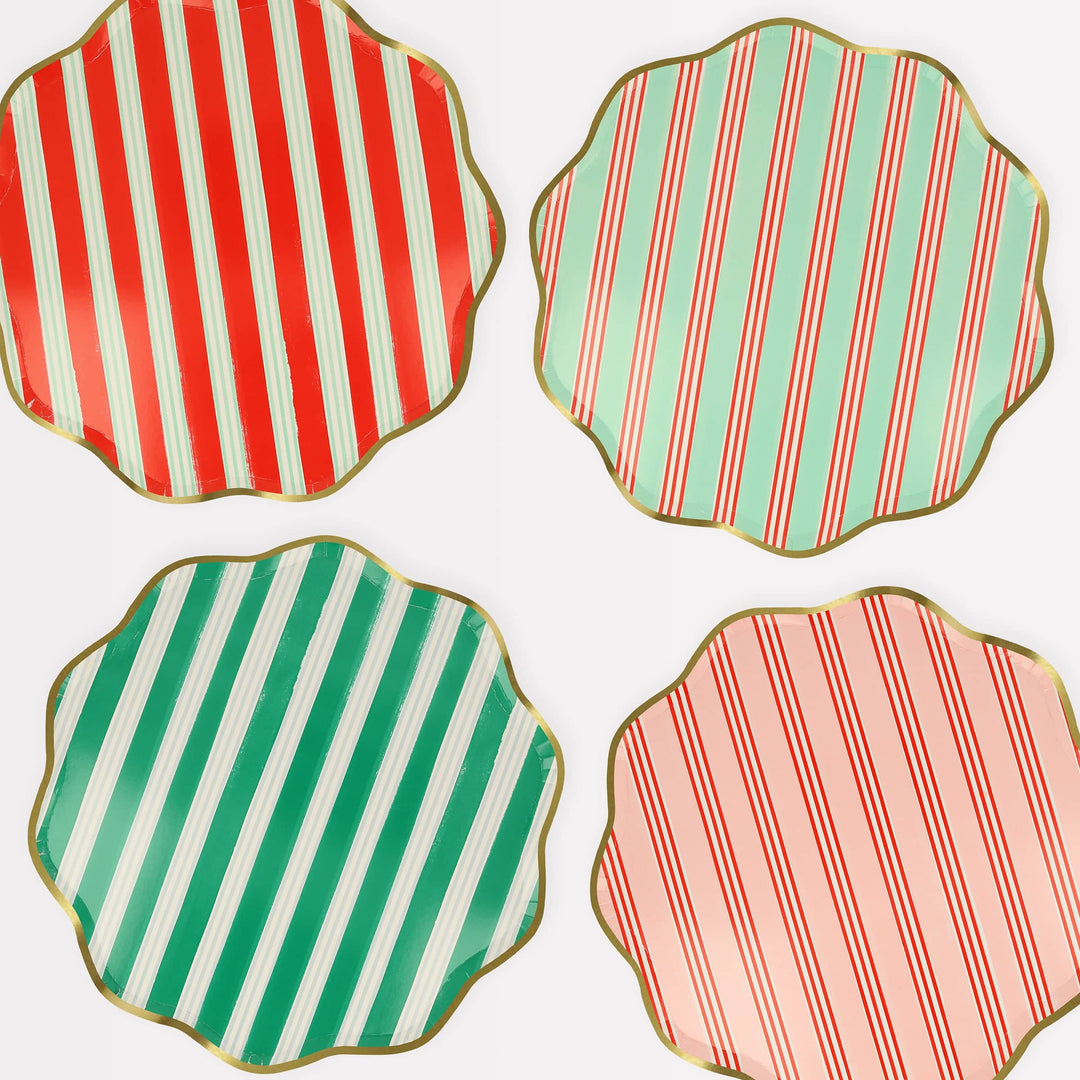 Festive Stripe Large Christmas Party Plates x 8 | Meri Meri Christmas Table party plates Festive Stripe Large Christmas Party Plates x 8